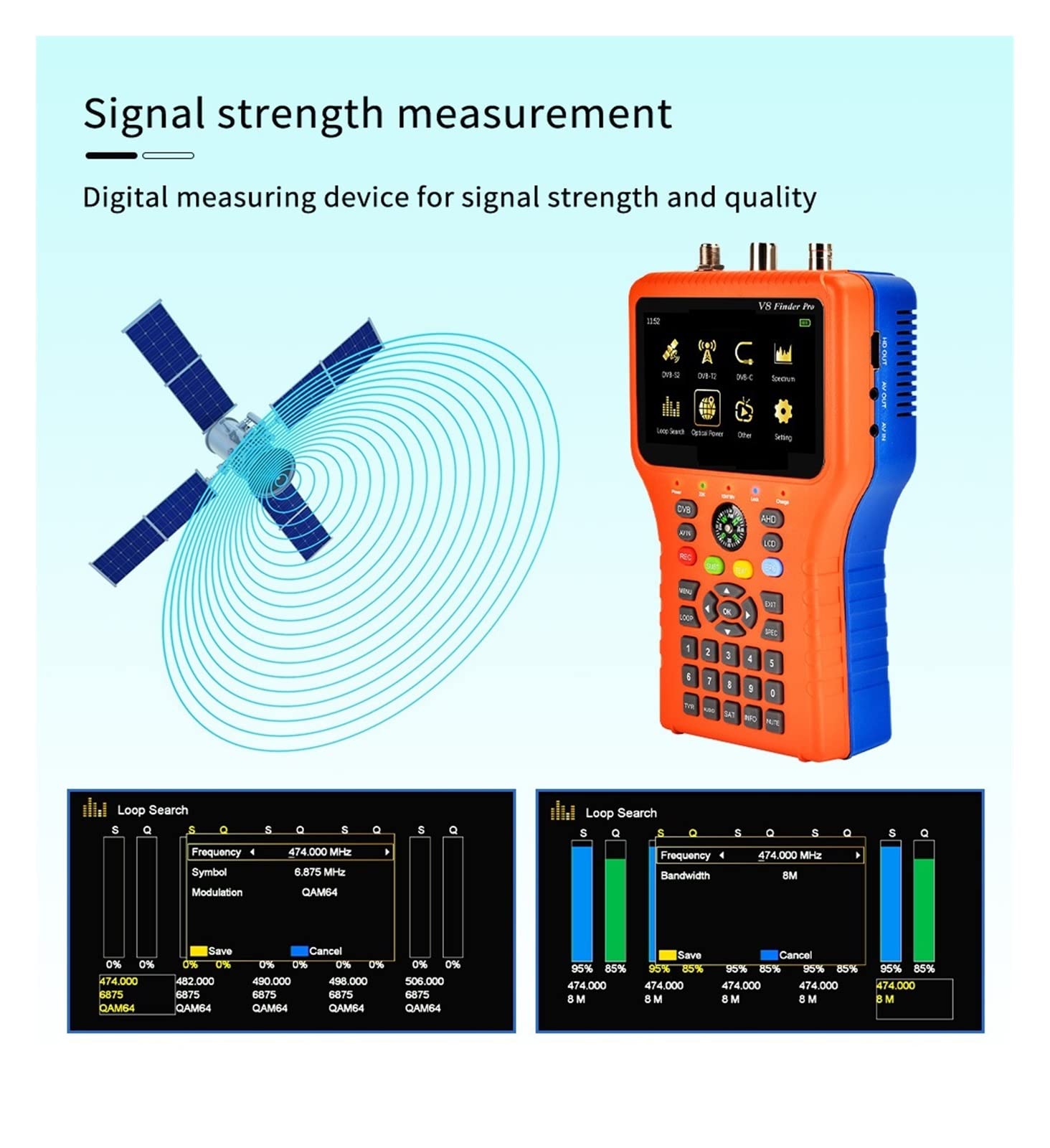 V8Finder Meter Pro Satellite Signal Finder S2X/S2/S/T2/T/C Calcola automaticamente l'angolo di AZ, supporto EL ACM Combo Satfinder Decodificatore del ricevitore