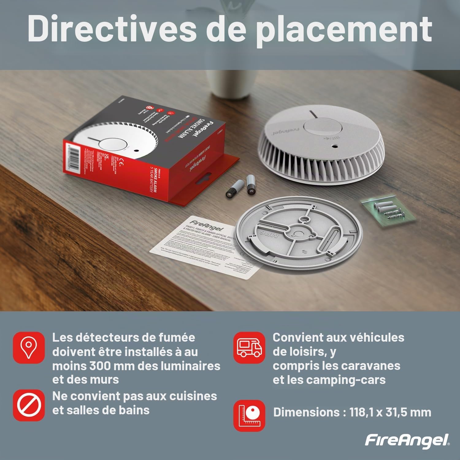 FireAngel Lot de 2 détecteurs de fumée optiques – FA6615-R – Détecteurs de fumée de 10 Ans pour la Maison avec Piles de 5 Ans – Détecteur de fumée – Alarme Incendie – Remplacement du ST-625
