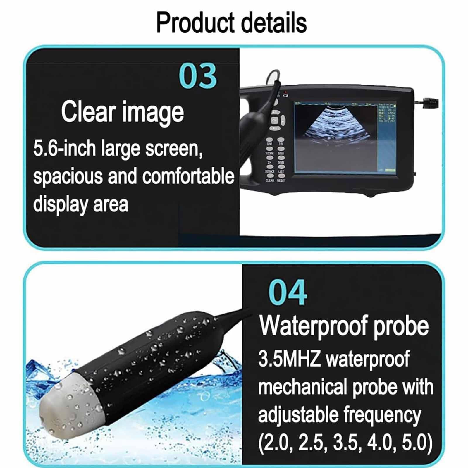 Macchina Ecografica Veterinaria Scanner Portatile Veterinario B-Ultra Sound Macchina per Test Gravidanza HD Portatile Display LED 5,6" con Sonda 3,5 MHz per Gravidanza Maiale,Pecora