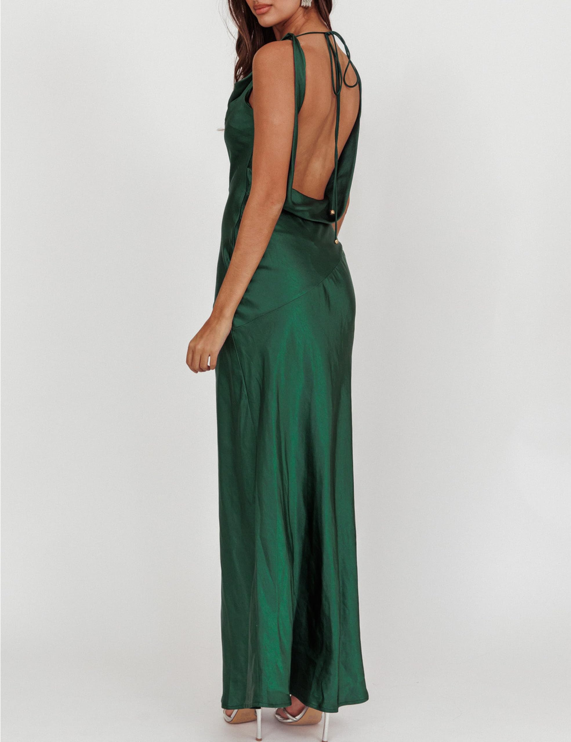 Vestido de satén para mujer, de seda, espalda descubierta, sin mangas, escote drapeado, elegante, formal, para verano, invitada a boda, fiesta, maxivestidos, 2025