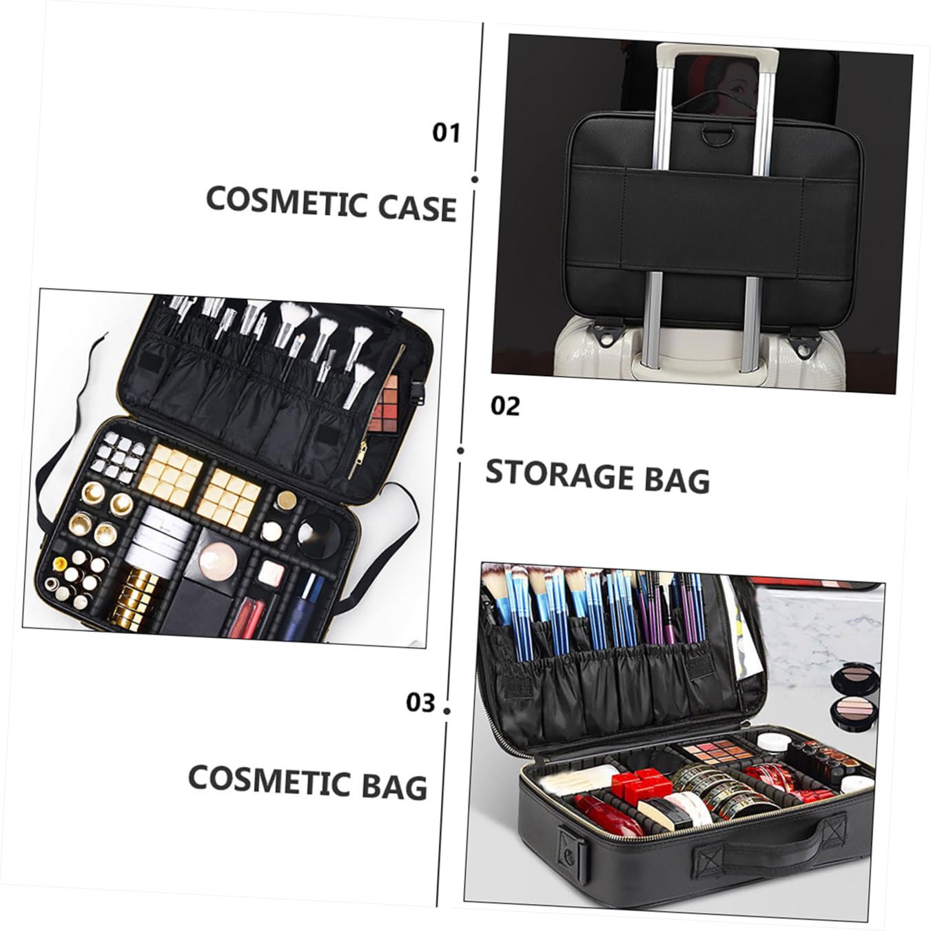 VICASKY Borsa per Trucco Piccola Oxford Resistente Custodia Cosmetici Scomparti Borsa da Viaggio Portatile per Donna Agganciabile a Trolley per Lavoro e Hotel 34X24X11 CM