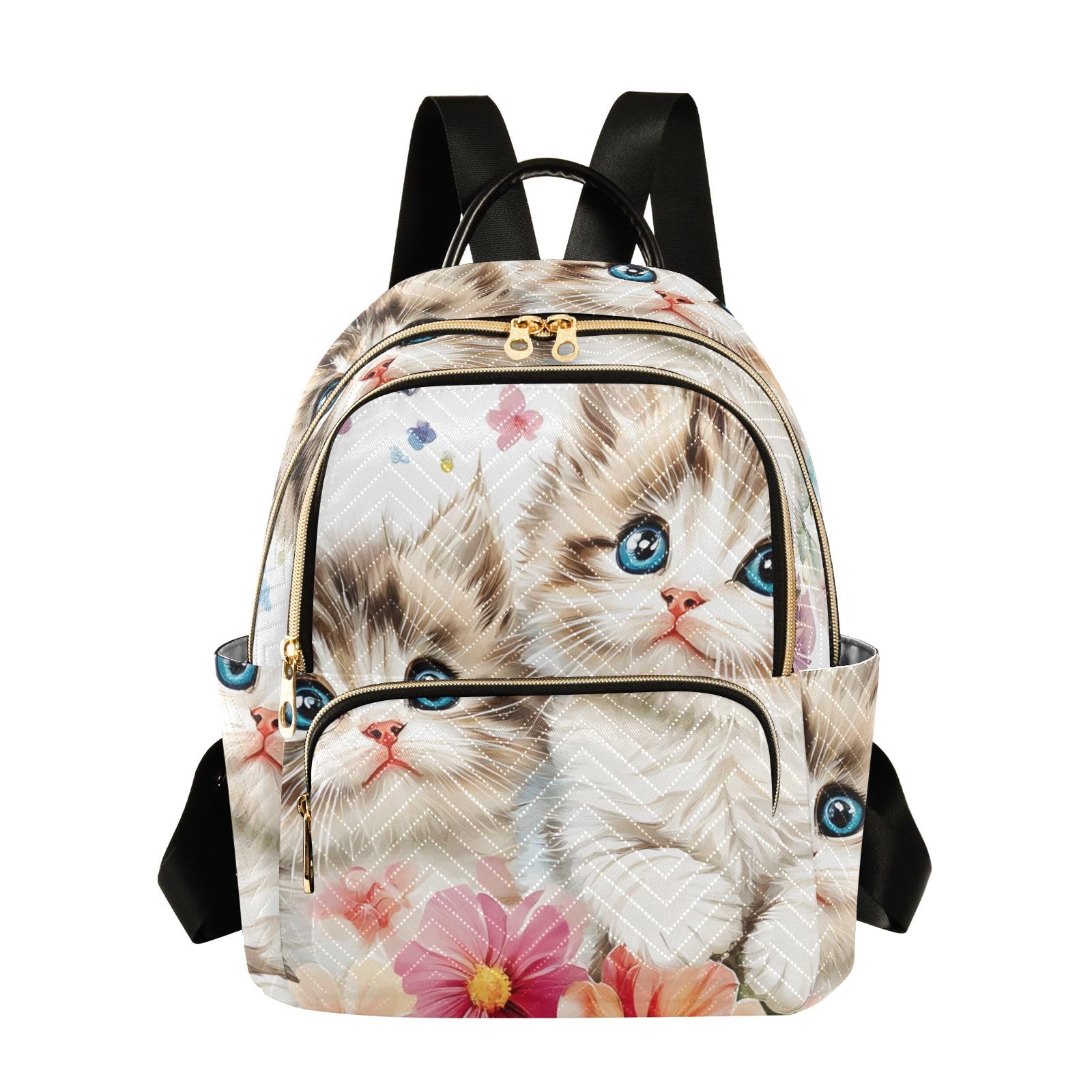PIMILAGU Cats Flower Butterfly Fashion Backpack Purse for Women Lightweight Travel Shoulder Bag Casual Daypack Ladies Bag for College Work