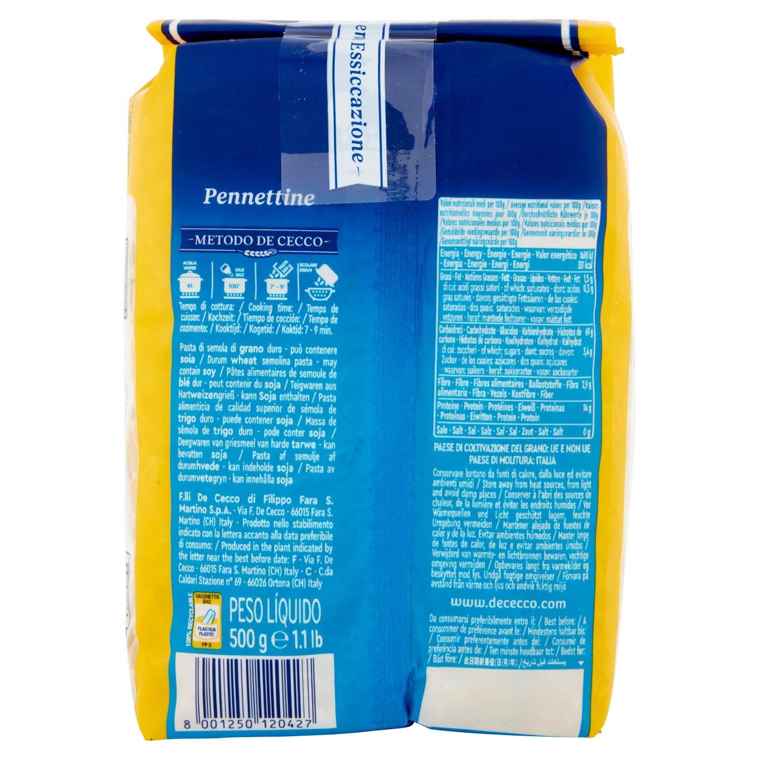 De Cecco Pasta 500 Plumas - [Pack de 24]