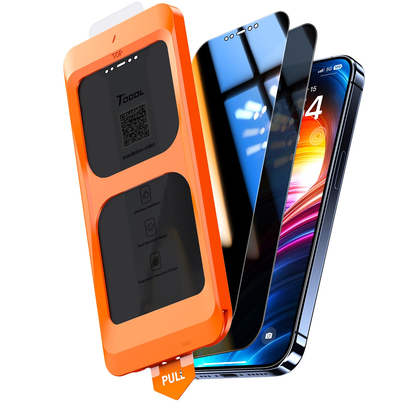 TOCOL Privacy Pellicola Protettiva per iPhone 12 Pro Max 6,7 Pollici, 25° Reali Anti-Spy, Rimozione Automatica Della Polvere, Copertura Completa, Senza Bolle, Durezza 9H, 2 Pezzi