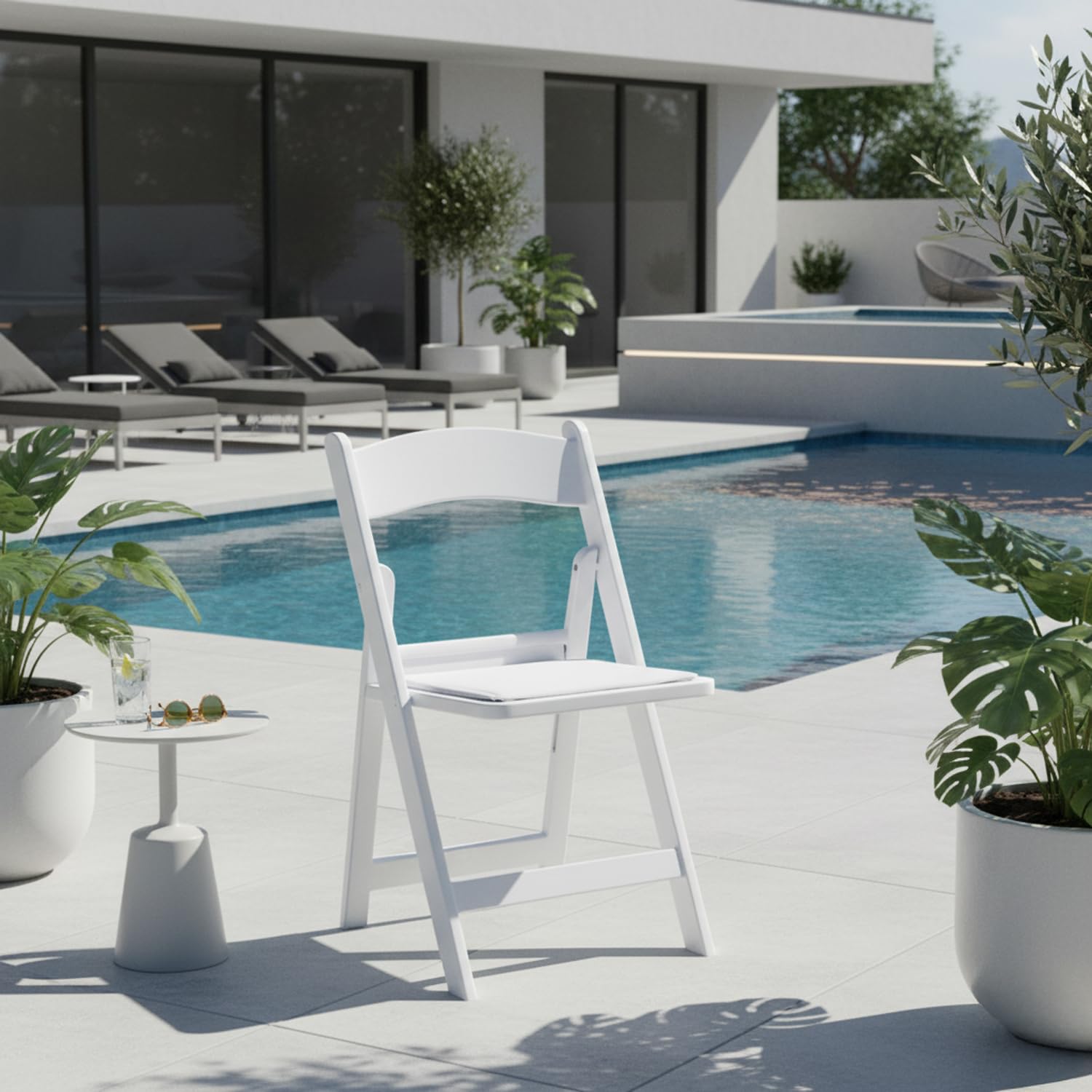 Silla Plegable Blanca - Americana con Asiento Acolchado, Elegante y Resistente, Ligera y Estable para Eventos, Bodas, Catering, Hostelería, Jardín y Uso Interior o Exterior