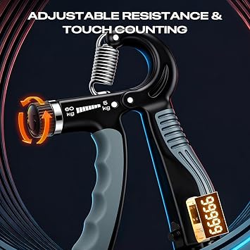 Adjustable Hand Gripper with Smart Counter, 5-60kg Resistance Grip Strength Trainer for Sports and Fitness