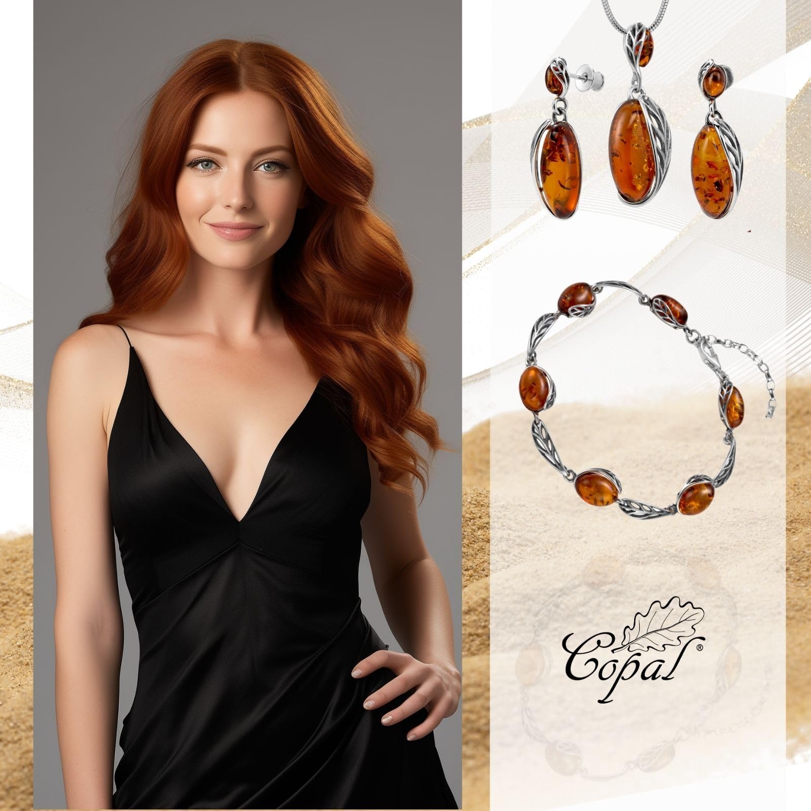 Copal 3-Teiliges Damen Schmuckset Aus Sterlingsilber Mit Bernstein Halskette Ohrringe Und Armband