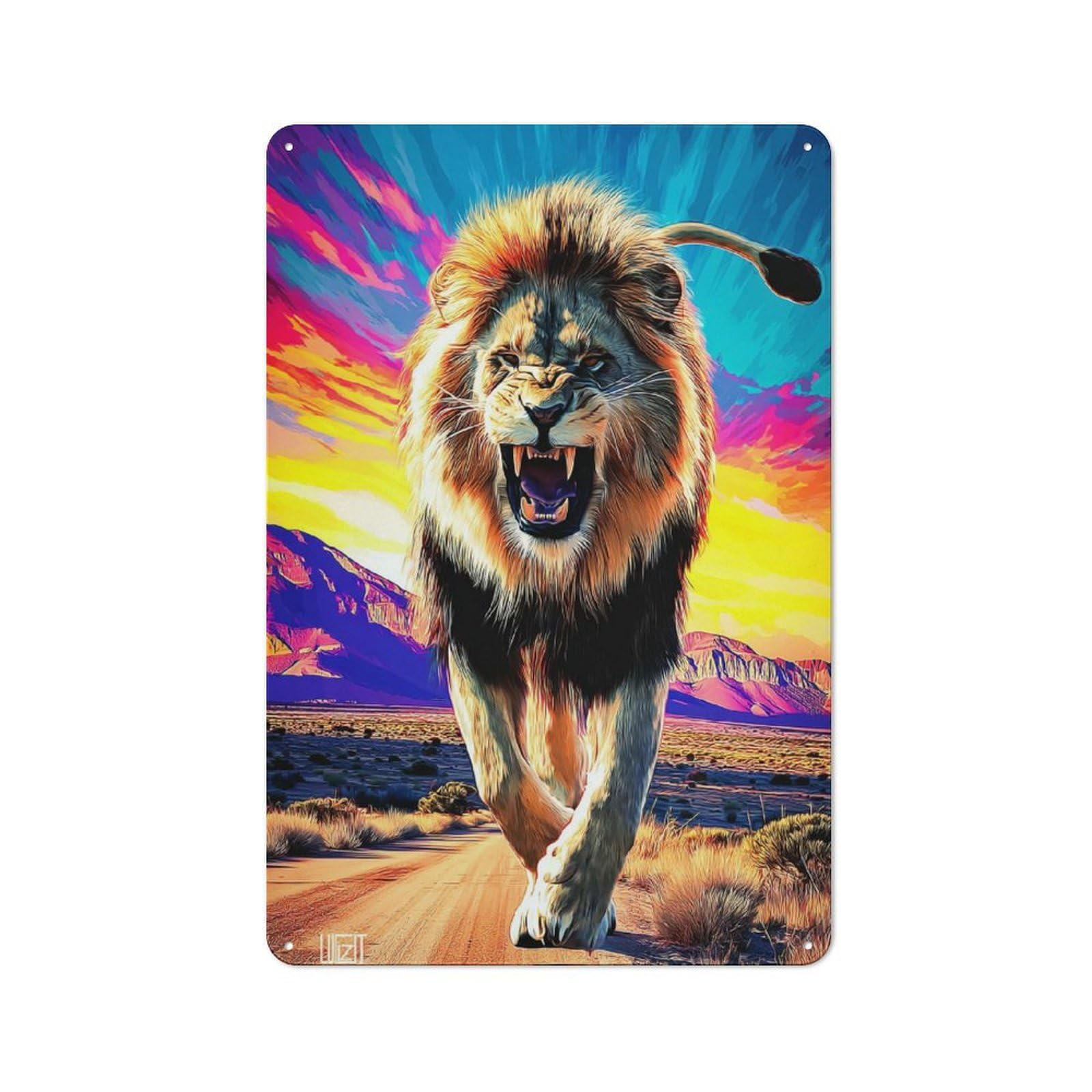 Roaring Lion at Sunset -1 Smart Metal Wall Decor 30x20cm, Office Metal Sign for Office, Study, Studio Or Hallway