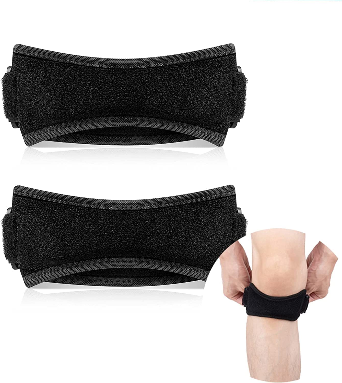 ide Patella Knee Strap, Pain Relief Patellar Tendon Support, Adjustable Brace Band for Basketball, Running, Jumpers Knee, 2 Pack Thickened Pad