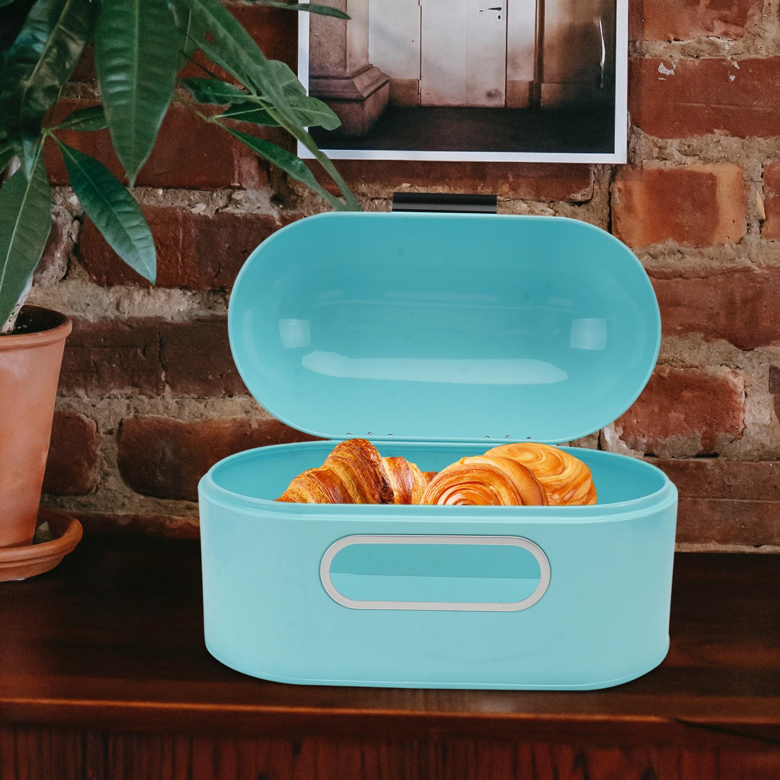 Hemobllo Caja de Pan Visible de Metal Azul para Cocina y Hogar