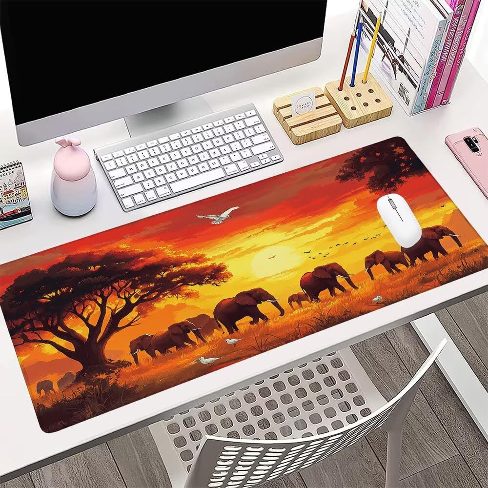 Alfombrilla de Mouse para Juegos, Giallo, XXL, Antideslizante, Impermeable, Diseño de Elefante, Extendido, Grande, 1200x600x3mm, para PC, Laptop, Ufficio, Famiglia d-566