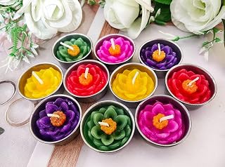 Flower Shape Tealight Candles for Birthday Party Spa Wedding Anniversary Home Décor Decoration Mini Candles Party Favors (Multi Colored Lotus)