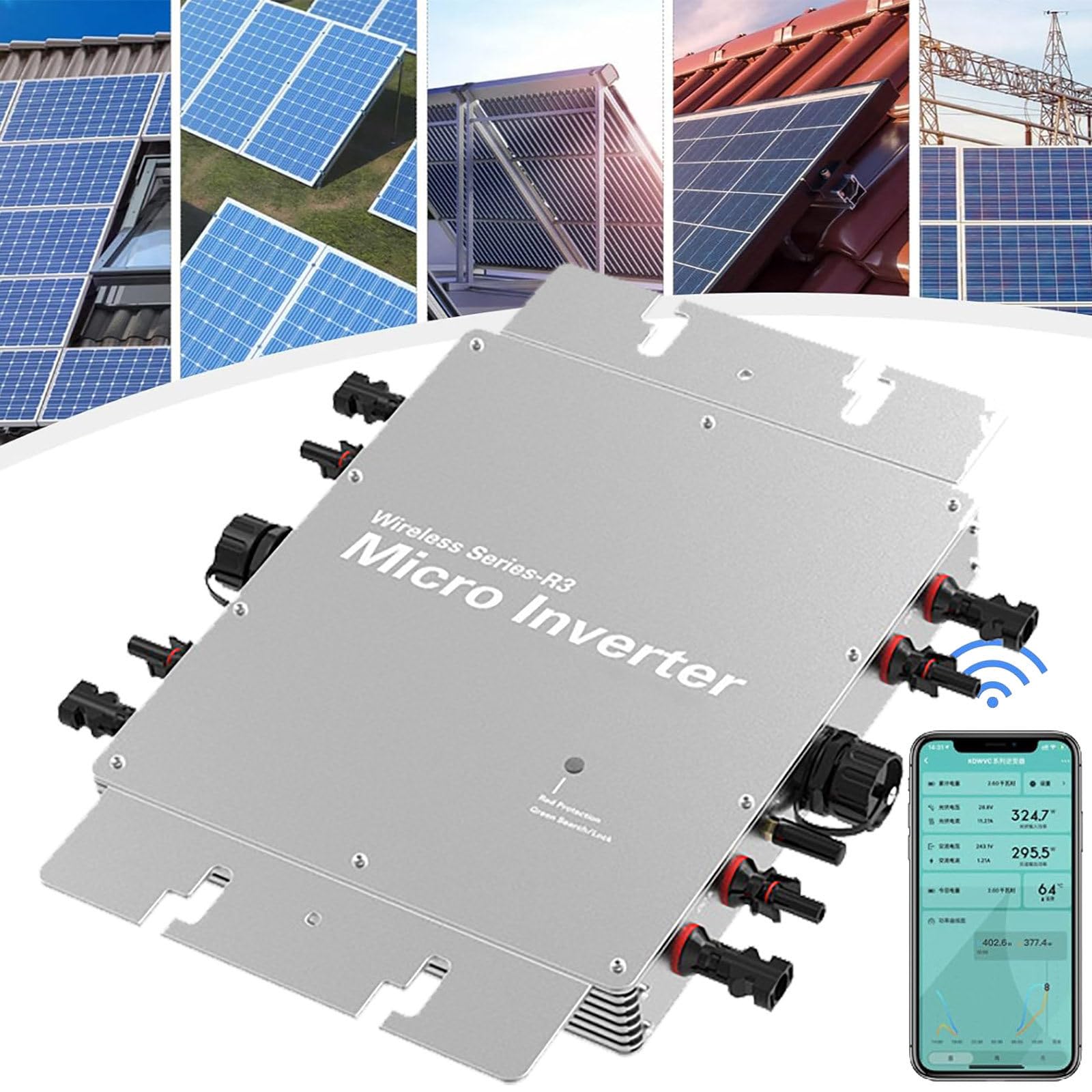 Micro Inverter Solare, Inverter Solare Fotovoltaico a Griglia 1600 W Inverter di Potenza MPPT Impermeabile Inverter a Onda Sinusoidale Pura per Pannello Solare