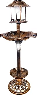 BTEXPERT Outdoor Solar Garden Bird Bath Vintage Lighted Pedestal Fountai...