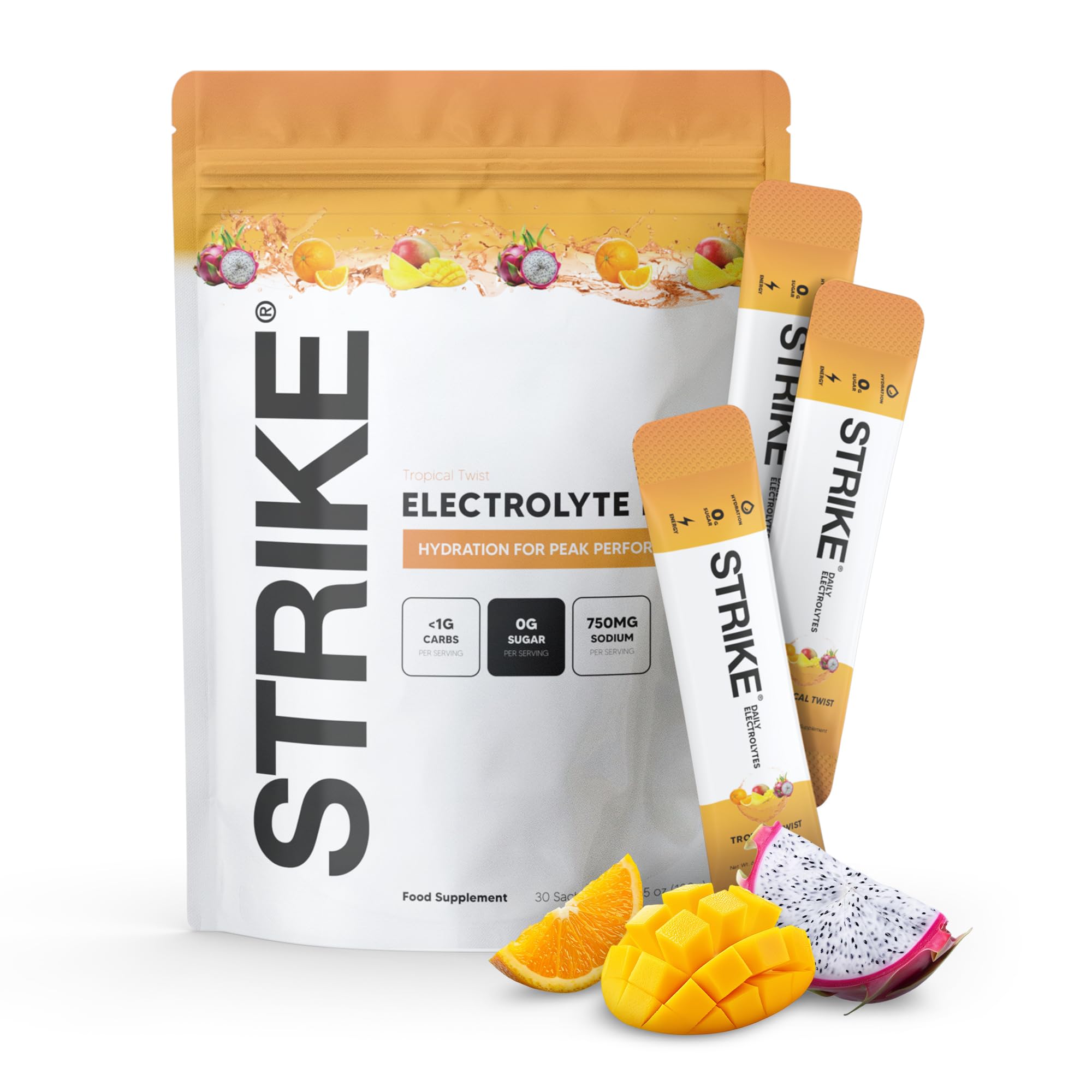 Strike Electrolytes | Zero Sugar Hydration Sachets with Sodium, Magnesium, Vitamin C & Trace Minerals | Vegan, Keto, Gluten-Free | Daily Electrolytes ...