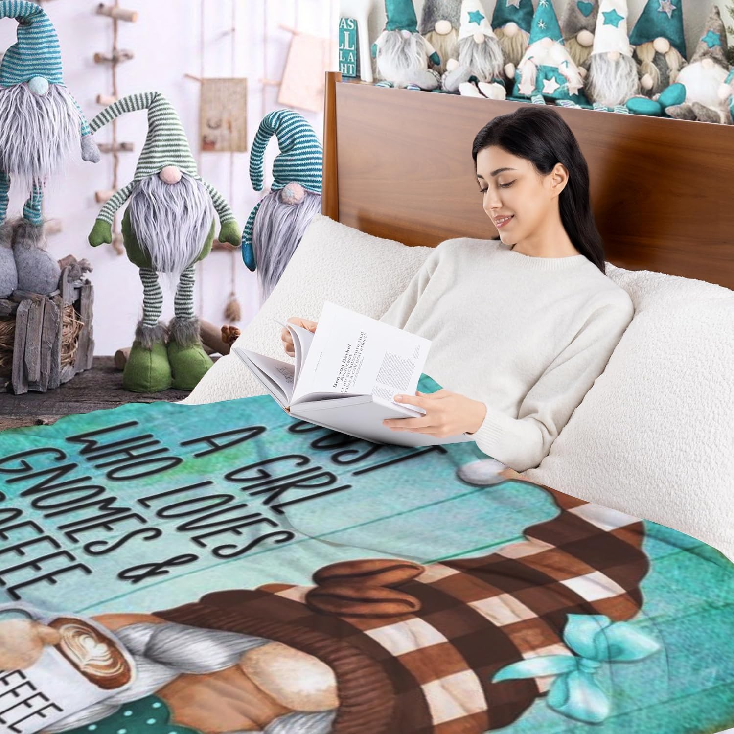Coffee Gnome Blanket, Gnomes Gifts for Women, Birthday Valentine's Day Gifts for Coffee Lover, Adult, Wife, Girls, Friend, Mom, Daughter, Vintage Spring Throw Blanket, 50x60 Inches - Image 5