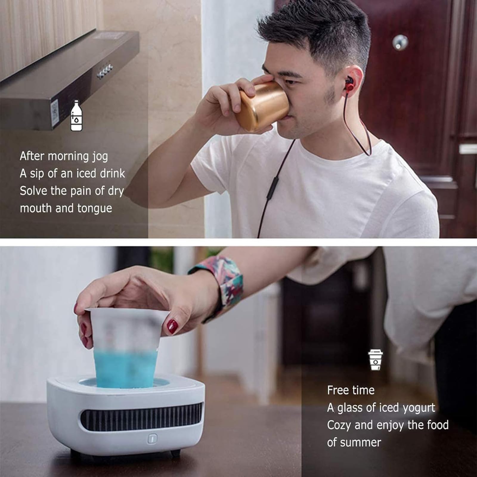 CUSMA Taza De Enfriamiento Instantáneo, Enfriador De Tazas Inteligente, Taza Portátil para Automóvil, Enfriador De Tazas con Refrigeración para Bebidas, Bebidas De Cola Y Vino,Gris