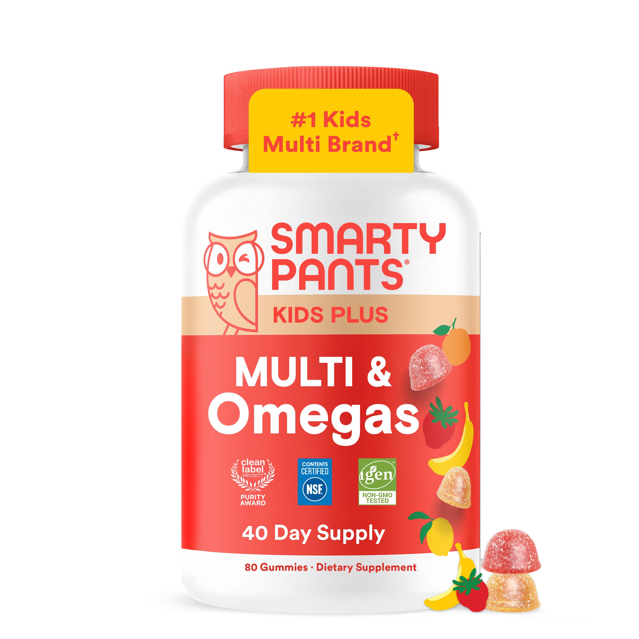 SmartyPants Kids Multivitamin Gummies with Omega 3, DHA/EPA, Vitamins D3, C, B12, Zinc, Gluten Free, 80 Count - main product image