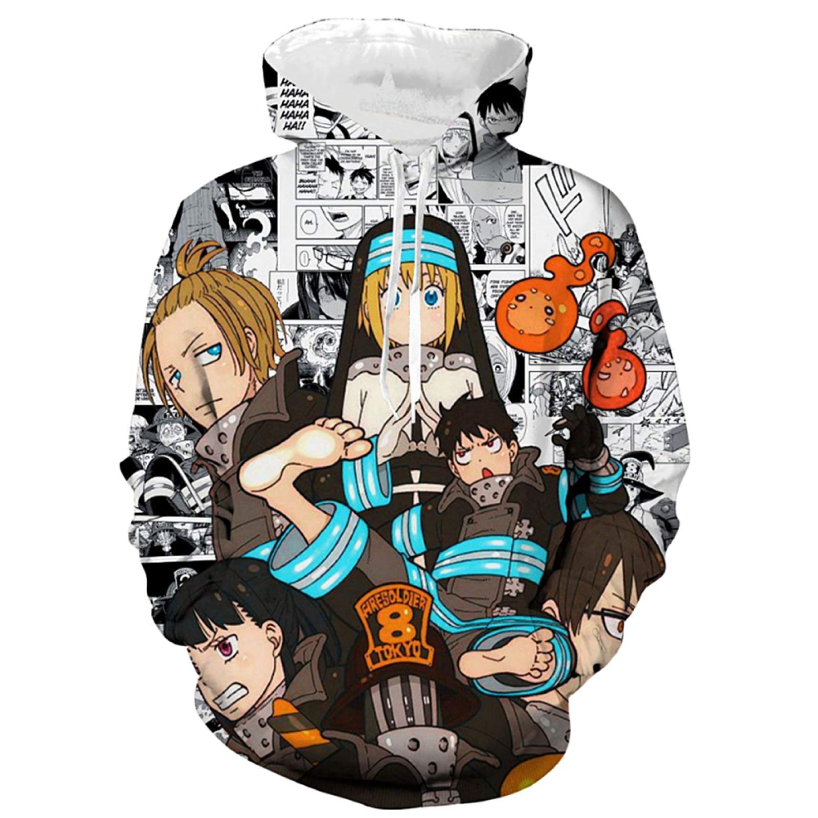 Charous Women's White Anime Fire Force Cosplay Hoodies,Unisex 3D Printing Hooded Sweatshirt Used For Festival Cosplay Or Gift