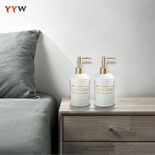 Miniatura 5 de YYW Dispensador de jabón, dispensador de jabón de manos de 11.5 onzas para baño, dispensador de jabón de manos de cerámica con loción de letras