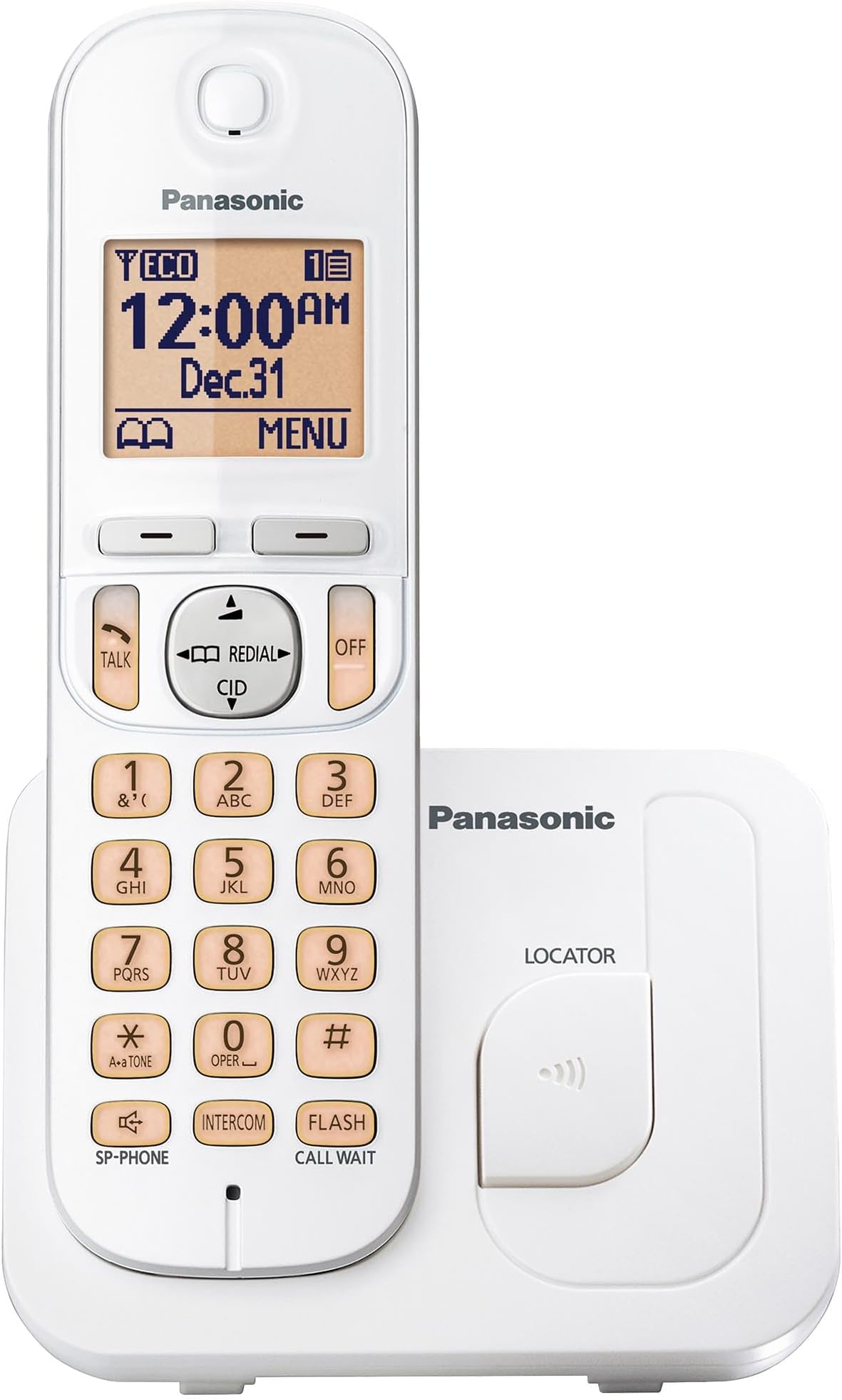 Panasonic - Cordless Phone, 1.6 Inch Backlit Display, Call Blocking, Speaker, 10 Hours Talk Time, 1 Earphone - KX-TGC200W (White)