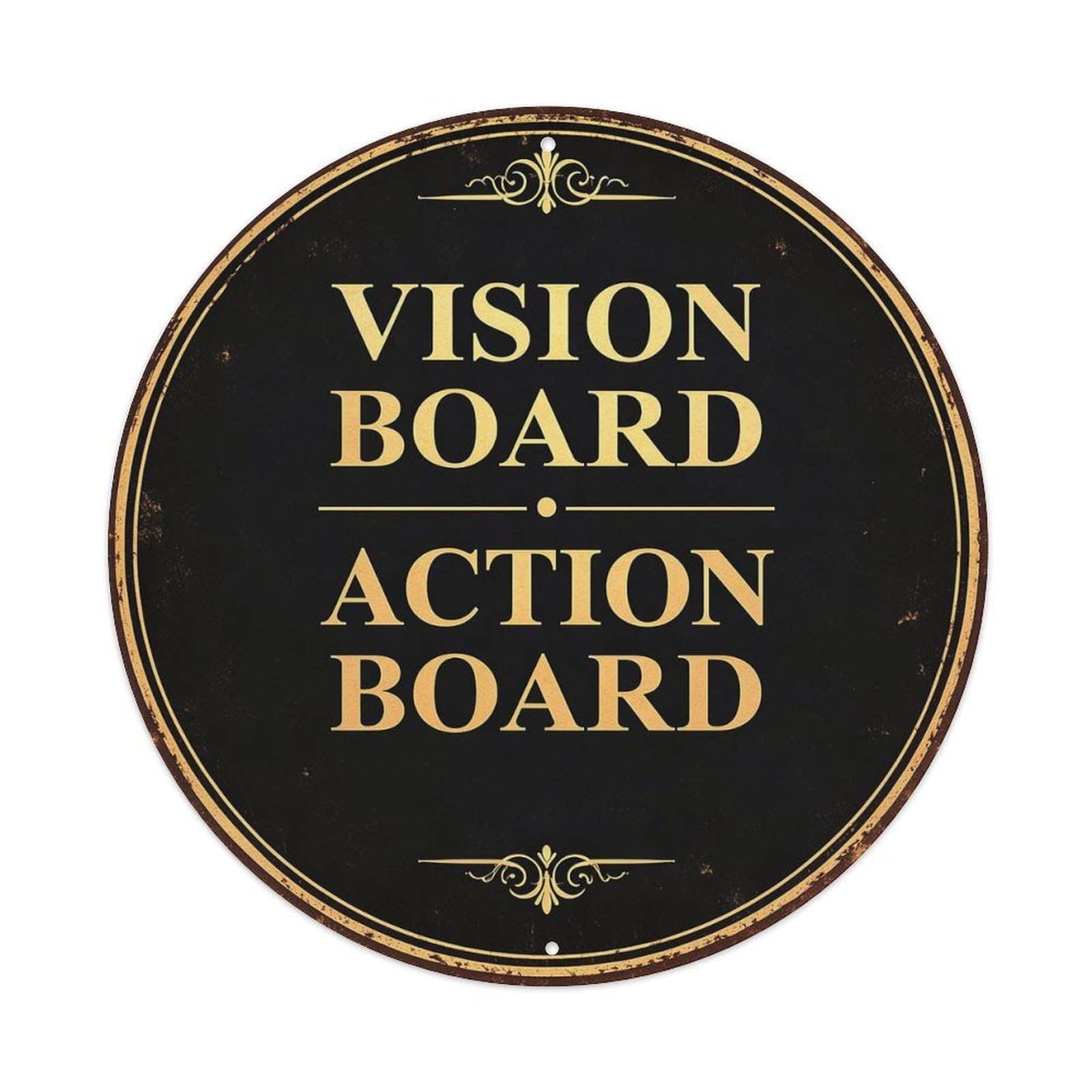 Vision Board Action Board Round Metal Tin Sign Vintage Wall Decor, Bar Garage Cafe Kitchen Home Wall Art Poster 8x8inches