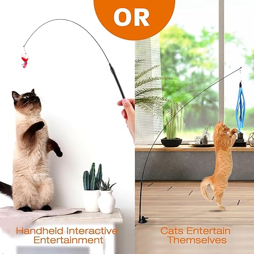 Miniatura 3 de petizer Juguetes para gatos de interior, 9 juguetes interactivos para gatos, 2 varitas para gatos, 2 súper ventosas adhesivas y 5 reemplazos de