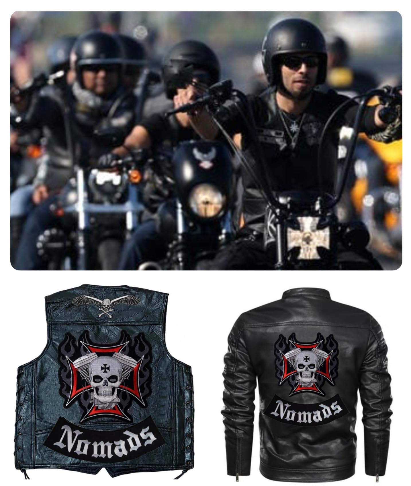 Juego de 2 parches Rocker Skull Estrella Malta | "Nomads" termoadhesivos para chalecos y chalecos de moto, Iron-On para decorar chalecos de moto, bordado en Pilot Motorcycle, para chaleco de moto DIY