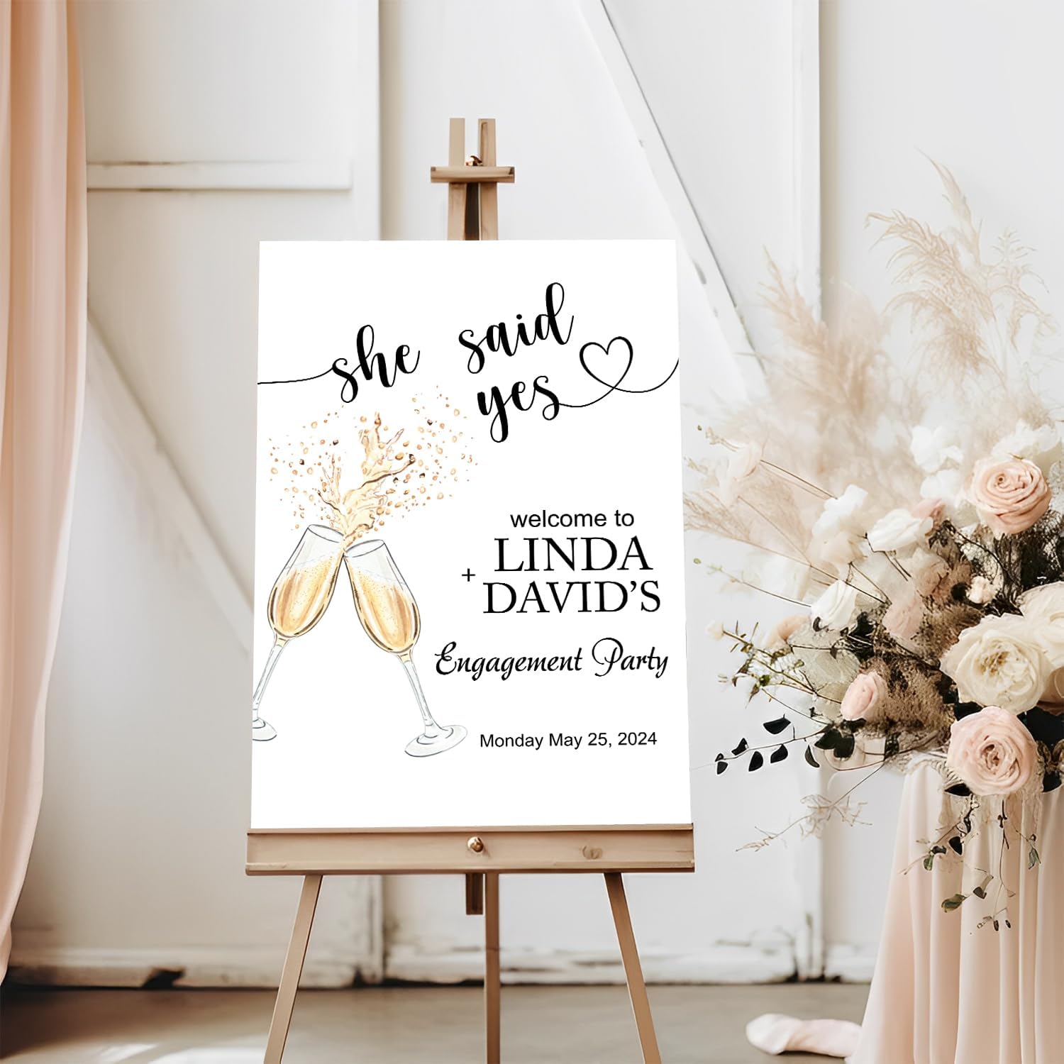 Boho Champagne Cheers Brunch and Bubbly Rustic Engagement Party Sign, Boho Engagement Party Welcome Sign, Engagement Party Welcome Sign, Engagement Yard Sign