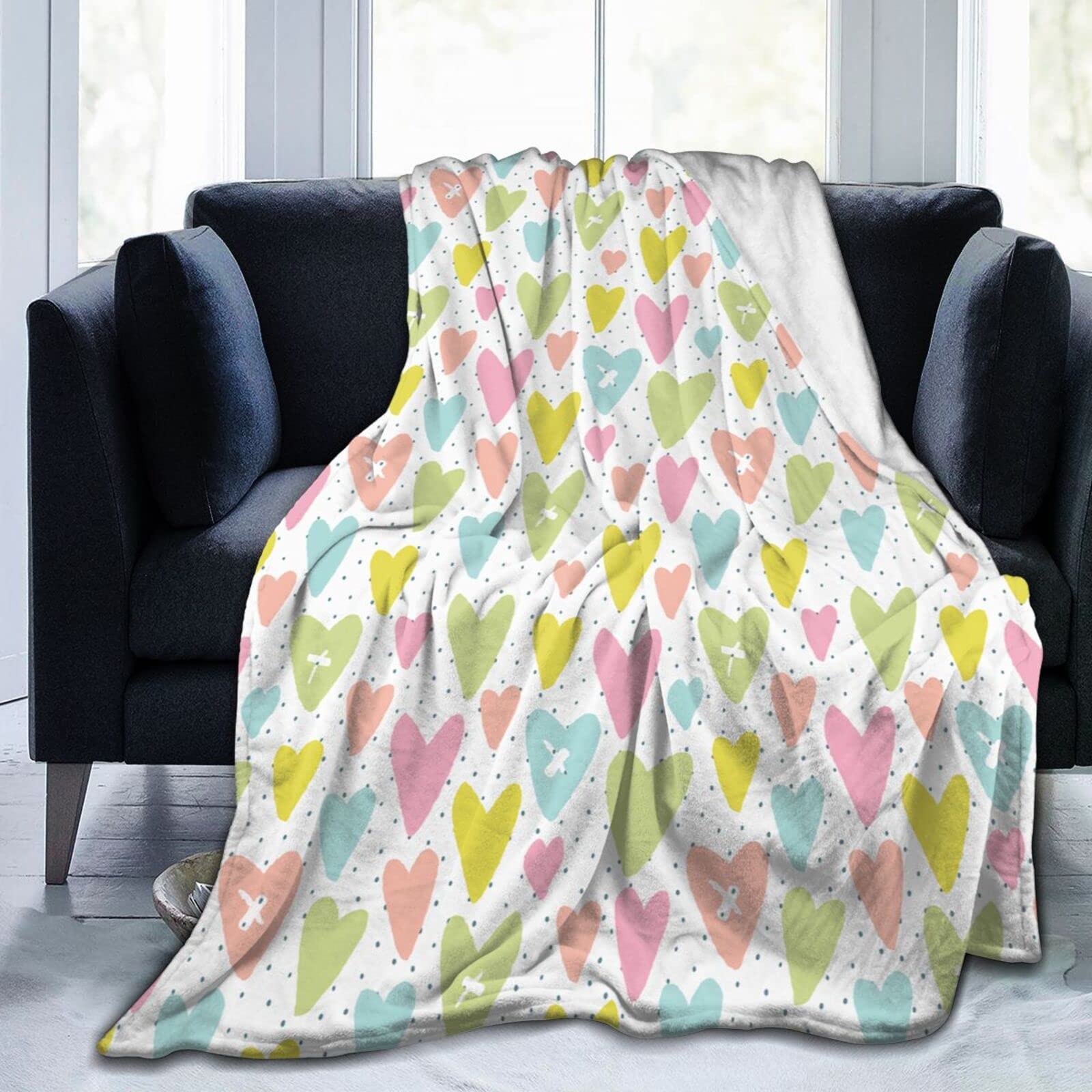 Lsjuee Valentine's Day Hearts Throw Blanket Super Soft Cozy Flannel Blanket Lightweight Bed Blanket for Sofa Couch Bed Romantic Valentine's Day Gift for Wife Girlfriend 80"X60"