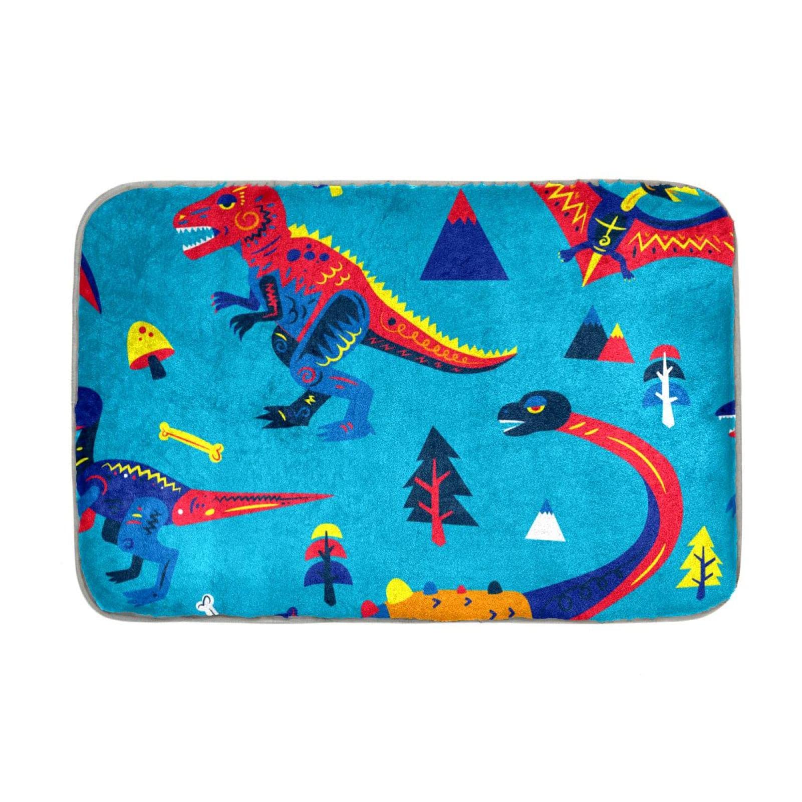 Dinosaurier Blau Kunstfell Teppich Wohnzimmer Flauschiger Waschbarer Teppich für Schlafzimmer Rechteck