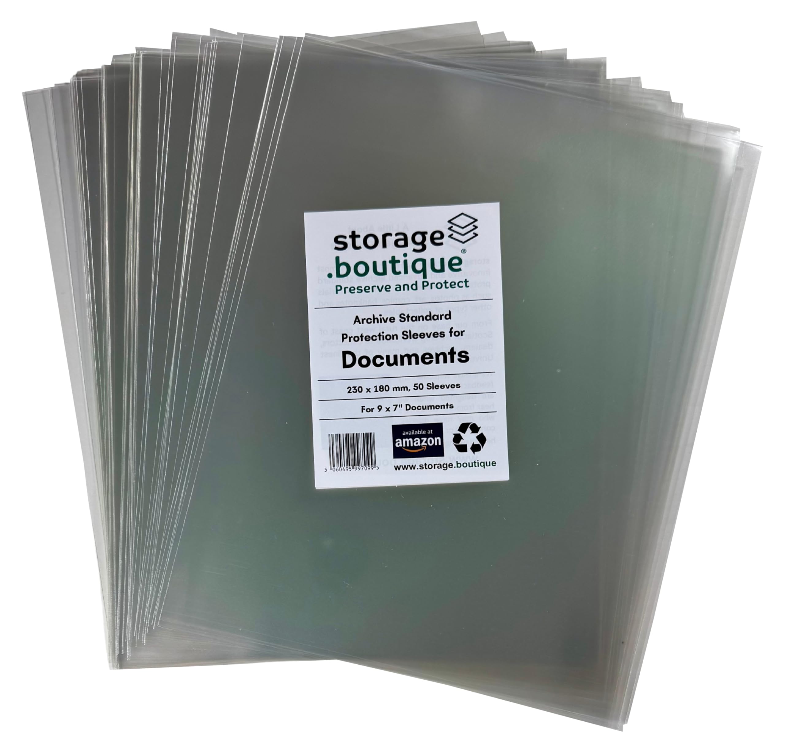 storage.boutique Document/Paper Ephemera Protection Sleeves, Archive Standard, Acid Free, 9 x 7 inches, 230 x 180 mm, 50