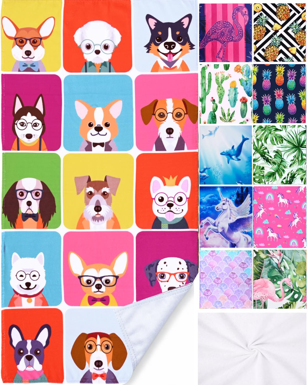 LIVILAN Dog Beach Towel, Playful Pups Design, Soft Quick-Dry Microfiber, Sand-Free 30" x 60" Oversized for Pool, Bath, Swim, Ideal for Women, Girls,