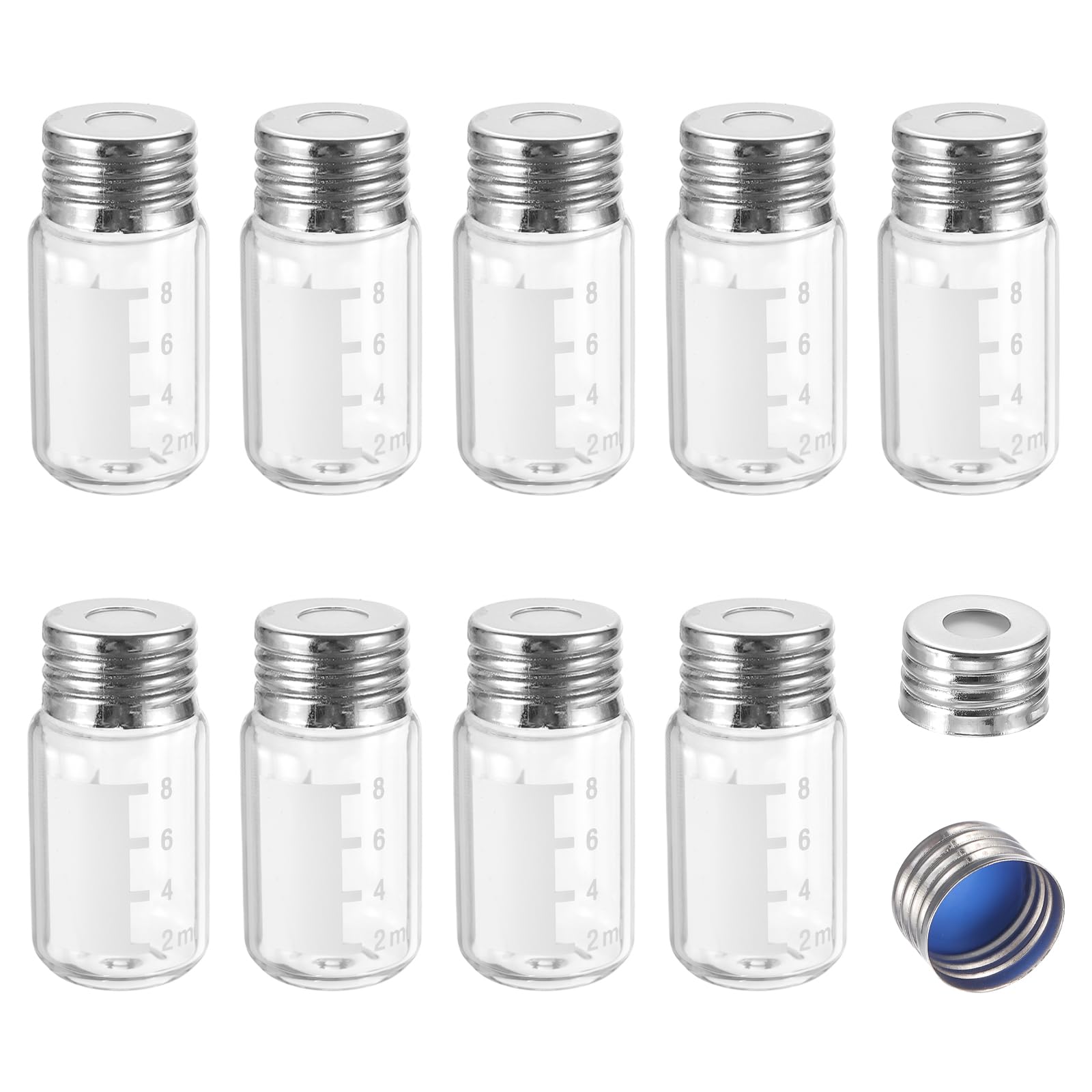 PATIKIL Headspace Vial, paquete de 100 frascos de rosca de precisión de vidrio de borosilicato de 10 ml con parche de escritura de silicona PTFE para Headspace-GC, Headspace-GC/MS, transparente