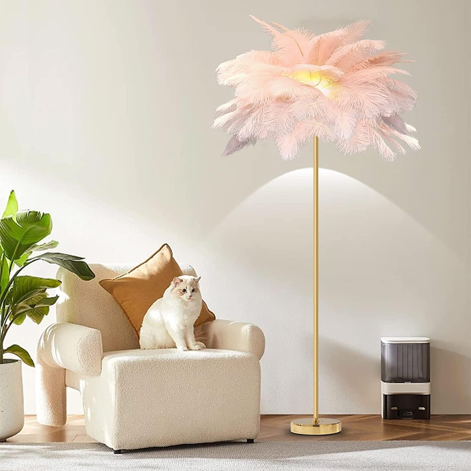 Decorative Feather Floor Lamp with Dimmable Feature for Bedroom and Living Room Ambiance