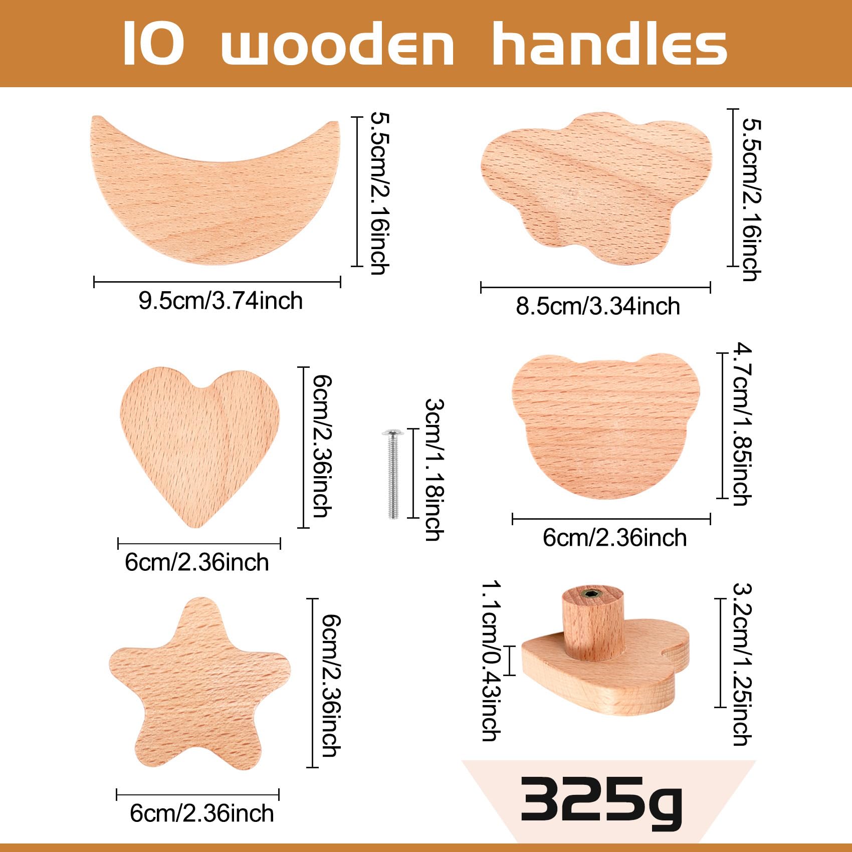 10 pezzi Maniglie e Pomelli per Cassetti Cameretta, Consistenza Naturale Stelle, Orsacchiottoluna e Nuvole Pomelli per Cassetti, Bambini Pomelli per Mobili Bambini