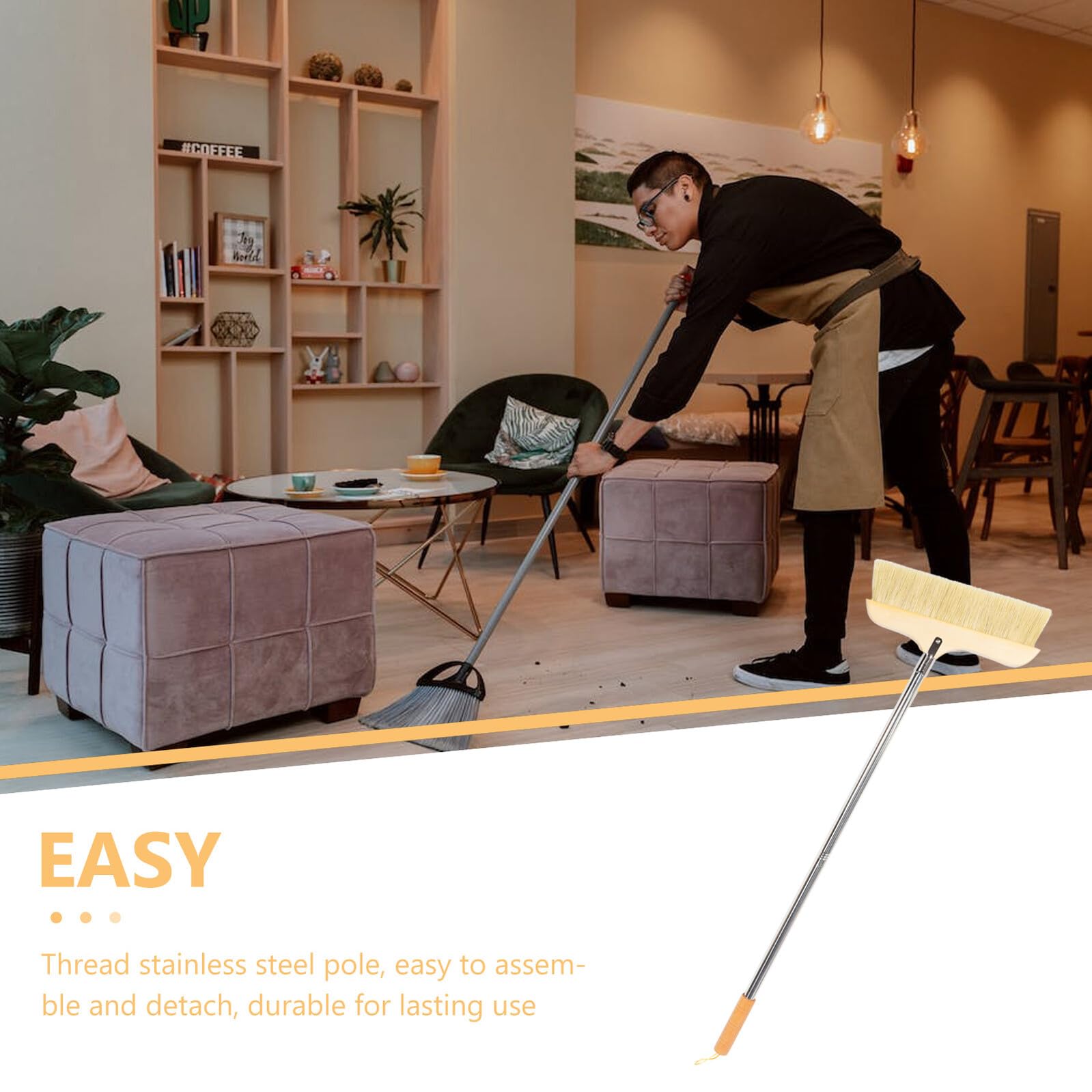Scopa per Pavimenti in Legno con Setole Morbide Antistatiche Manico in Acciaio Inossidabile Spazzola Durevole per Camera Cucina Bagno Pulizia e Comfort Ergonomico