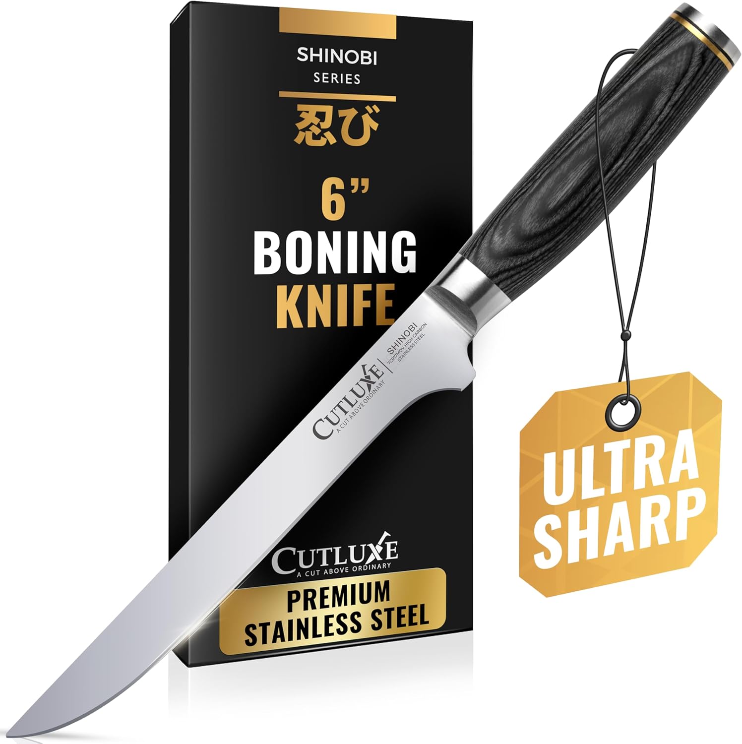 Cutluxe Shinobi Series Knife Set – 8″ Japanese Chef Knife and 6″ Boning Knife – Professional Kitchen & Meat Prep Set - High Carbon Stainless Steel Blade, Full Tang Pakkawood Handle
