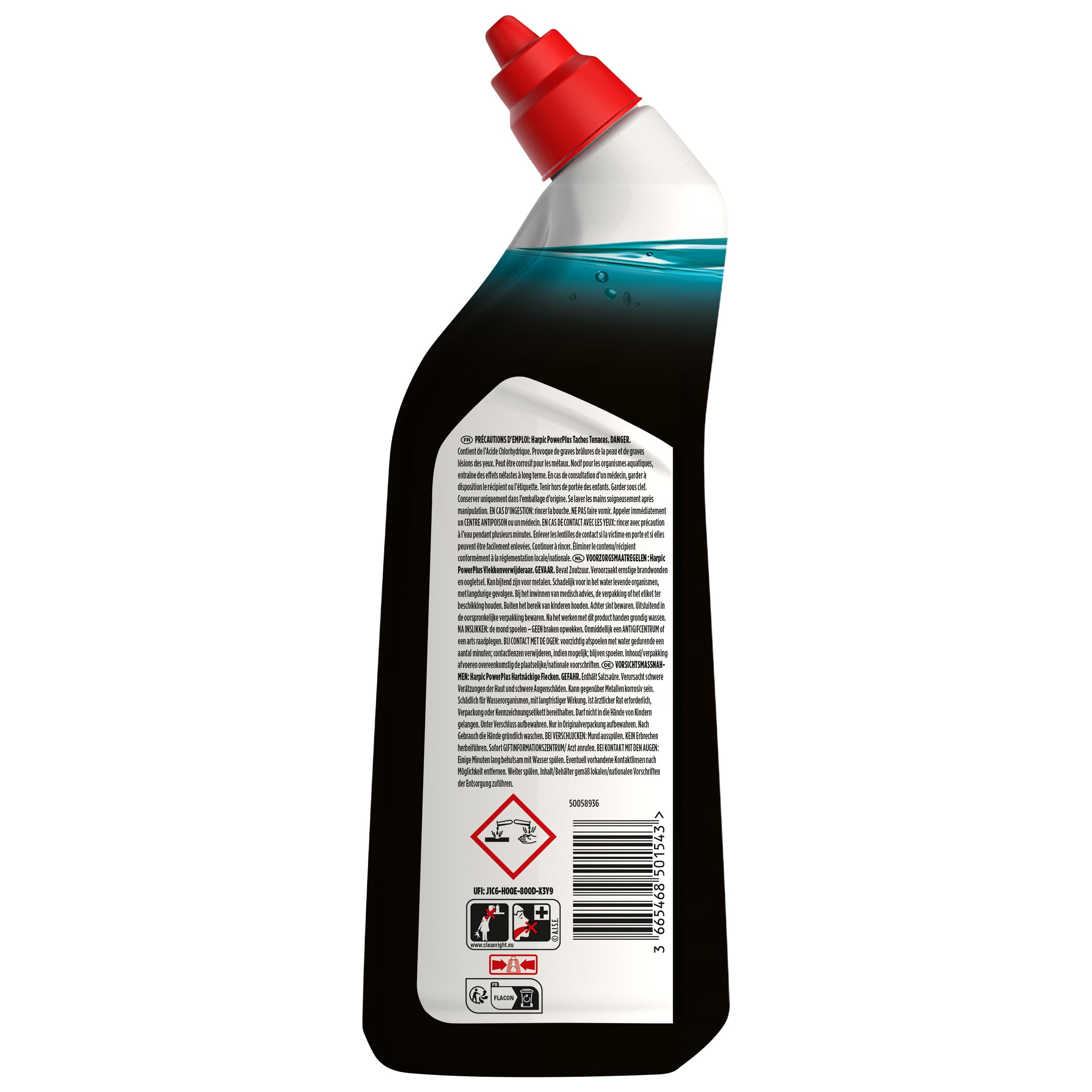 Harpic Gel WC Power Plus nettoyant surpuissant taches tenaces - nettoyant WC antibactérien - efficace sans brosse - lot de 12