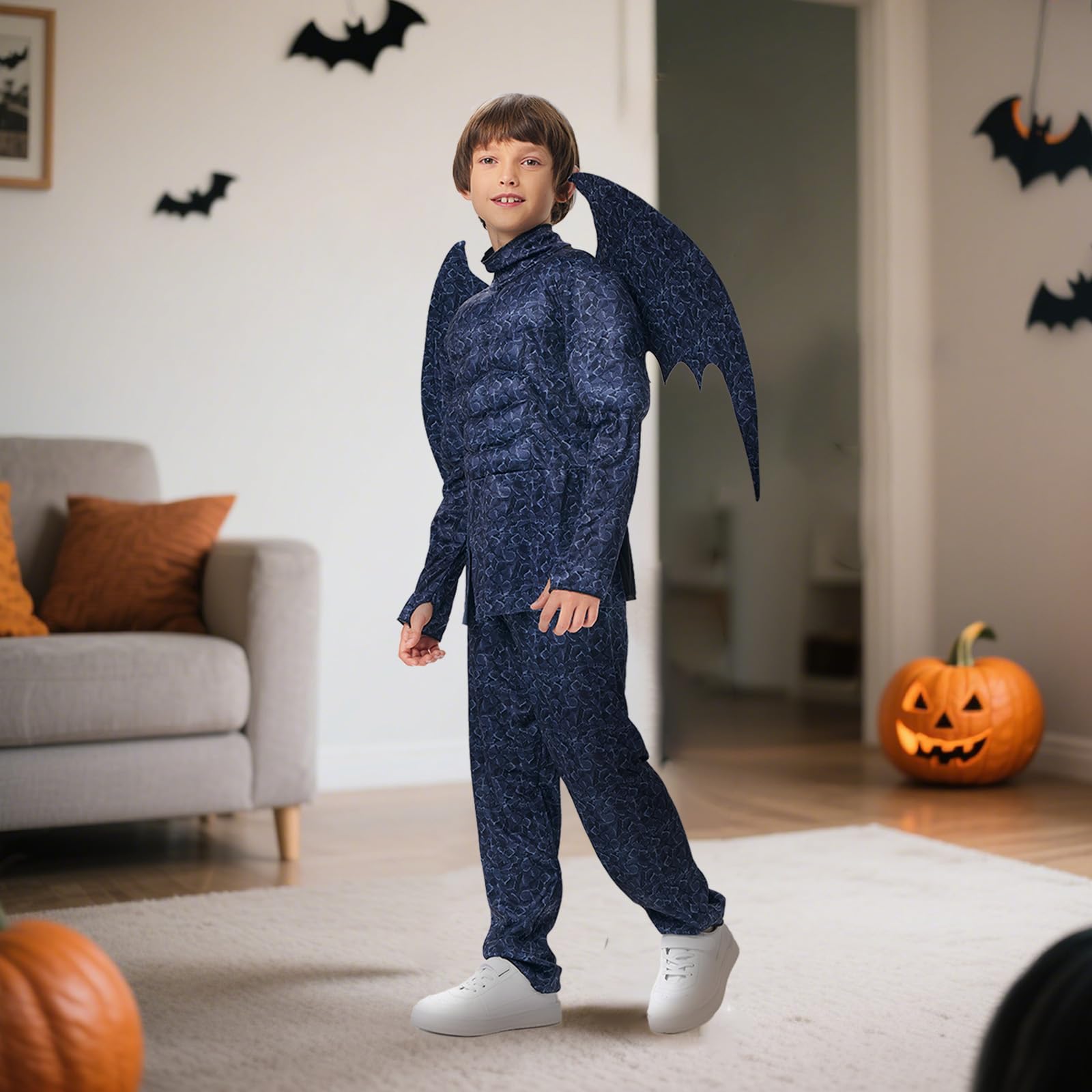 Dragon Bat Costume Kids with Wings Funny Fancy Dress Cosplay Muscle Suit Boys for Masquerade Halloween Party Carnival World Book Day (140cm) - Image 3