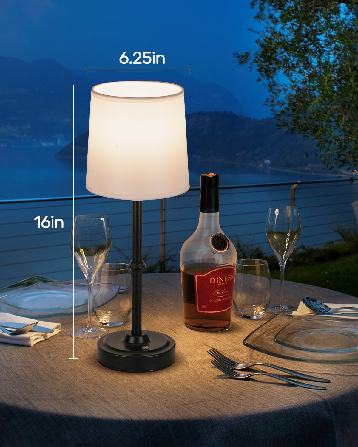 Yogaret Black Cordless Lamp for Home Dinner，3000K Stepless Dimming Touch Control Wireless Lamp for Bedroom, Dining Table, Counter, Living Room