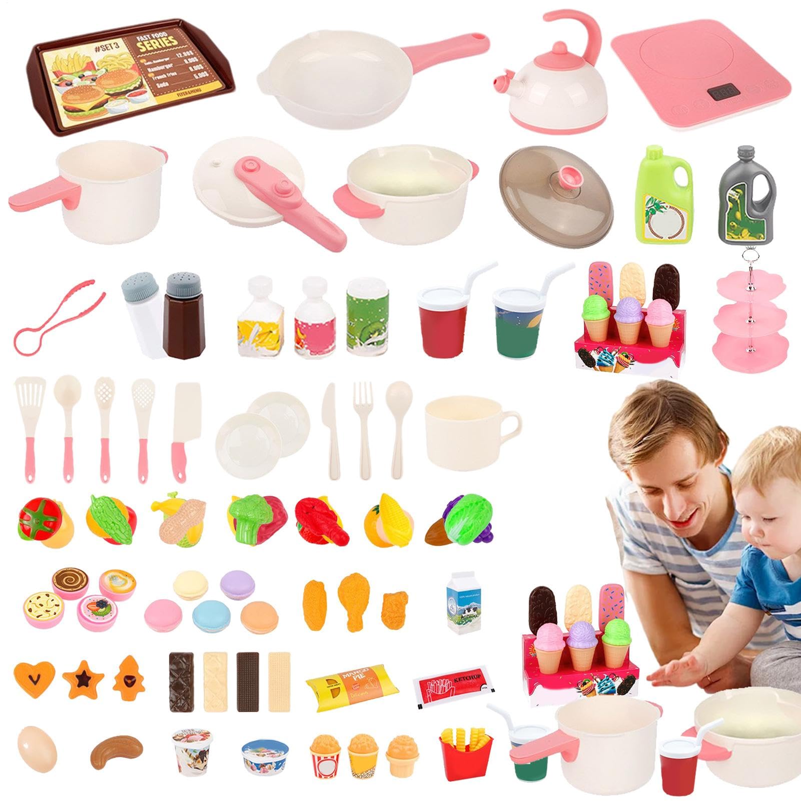 Accesorios Cocina Juguete Infantil Set de juego infantil con accesorios de | Ollas y sartenes para niños Utensilios De Cocinar, Alimentos, Verduras Para Chicos, Cumpleaños, Navidad, Vac