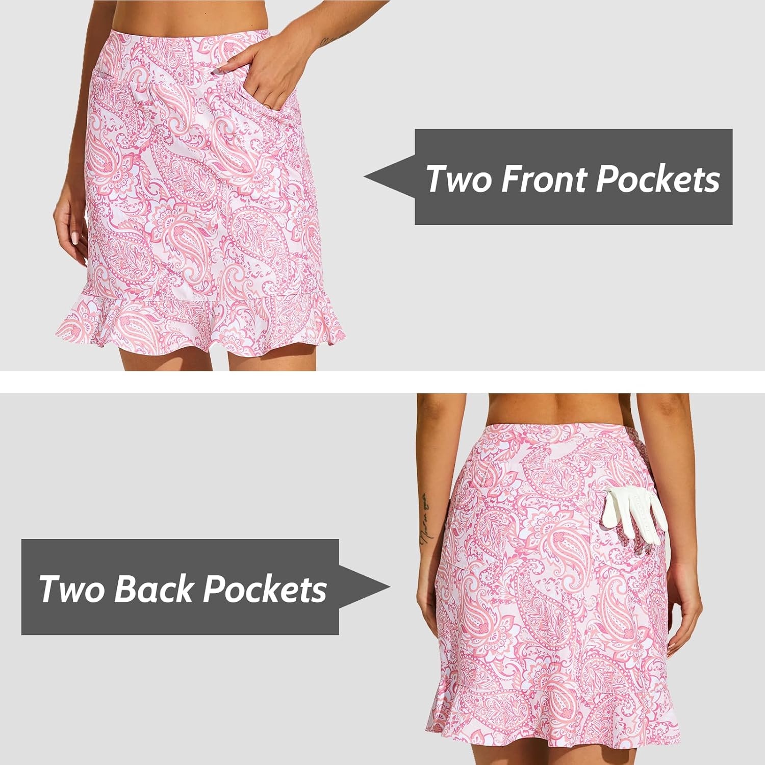 M MOTEEPI 20" Skorts for Women with Pockets Dressy Casual Ruffled Hem Tennis Skirt High Waisted Golf Athletic Skirts - Image 6