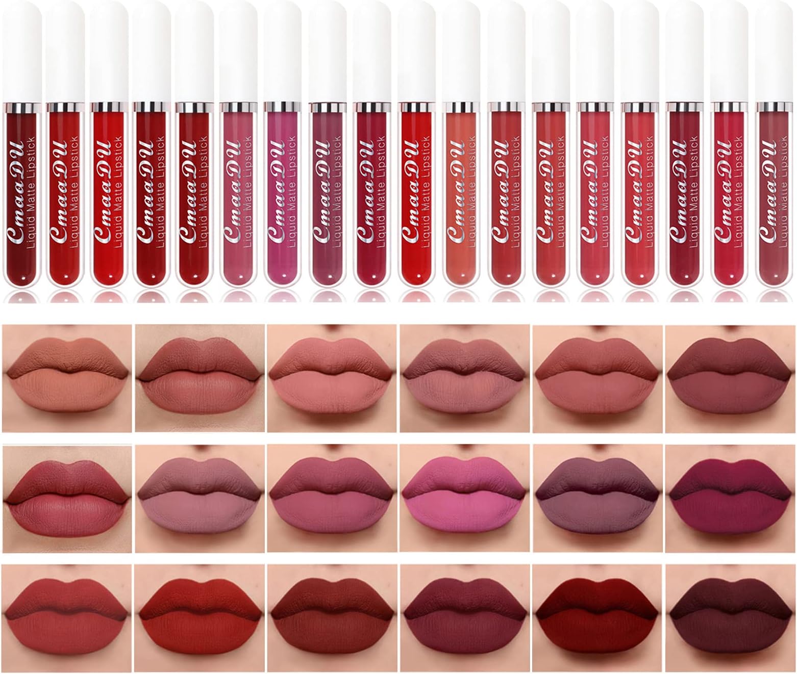 BONNIE CHOICE 18Pcs Matte Liquid Lipstick Set, Waterproof Long Lasting Non-Stick Cup Nude Lipstick Dark Red Lipstick for Women 24 Hour High Pigmented Lip Gloss Set Mother's Day Makeup Gifts for Women