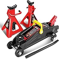DNA Motoring 2-Ton Hydraulic Floor Jack & Stands Kit - 4000 lbs Low Profile Trolley Jack with Ratchet Stands for Garage Shop Use