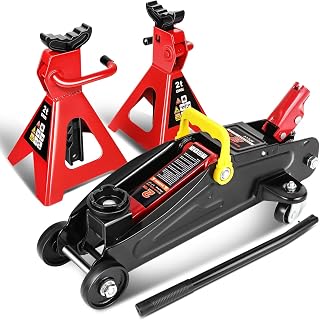 DNA Motoring 2-Ton Hydraulic Floor Jack & Stands Kit - 4000 lbs Low Profile Trolley Jack with Ratchet Stands for Garage Shop Use