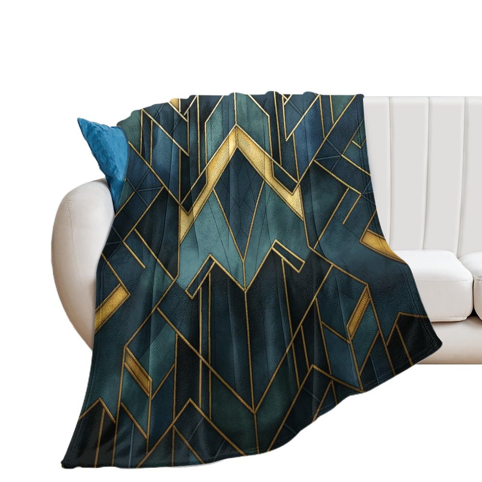 Dreamautumn Girls Style-5-2 60X80in Flannel Fleece Throw Blanket For Couch Office Bed Design Art Deco With Navy Teal And Gold Art Deco Lightweight Plush Fuzzy Cozy Soft Blankets And Throws For Kid All Season Use