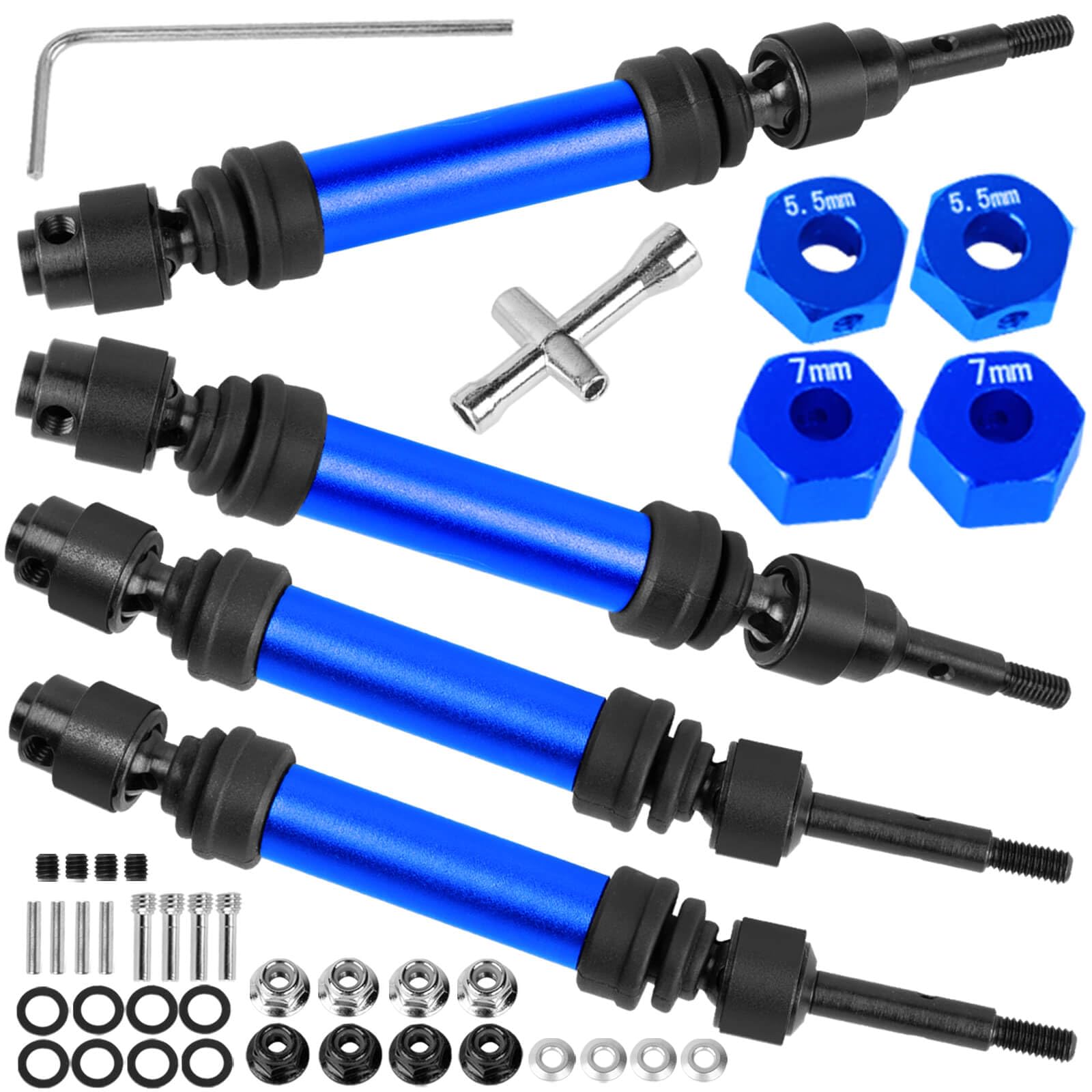 BRCatWPark Drive Shaft Axles Upgrades Part for 1/10 Slash 4X4 VXL/Rustler 4X4 VXL/Stampede 4WD VXL,RC Steel #45 Front & Rear 4Pcs Driveshafts CVD w/Hex Hops Up,Navy Blue