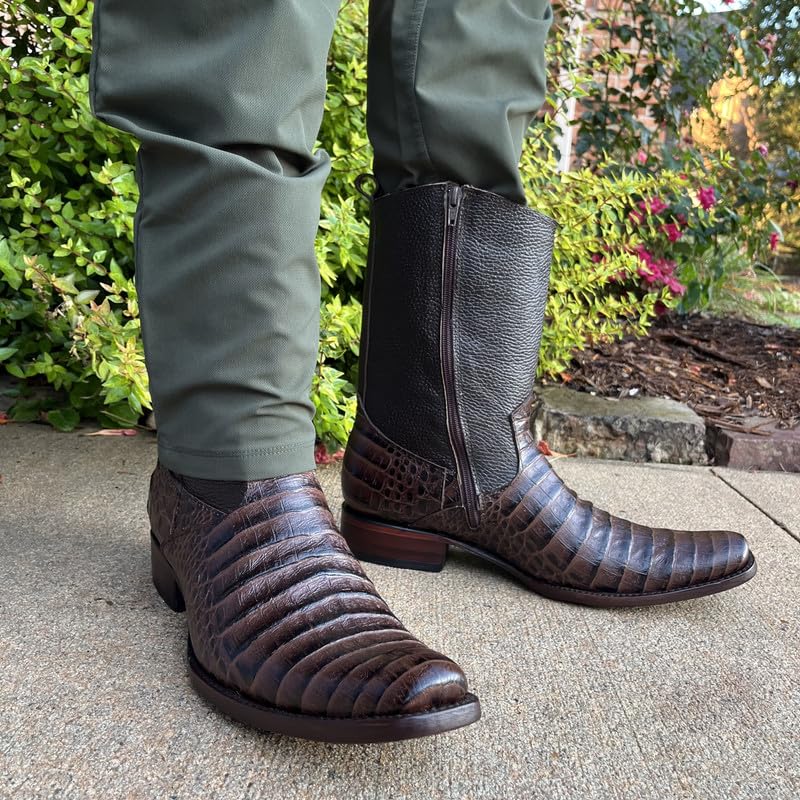 Image of Men's Alex Exotic Caiman Python Western Cowboy Boots Square Toe Pull On Tall Shaft bota de vaquero para hombre