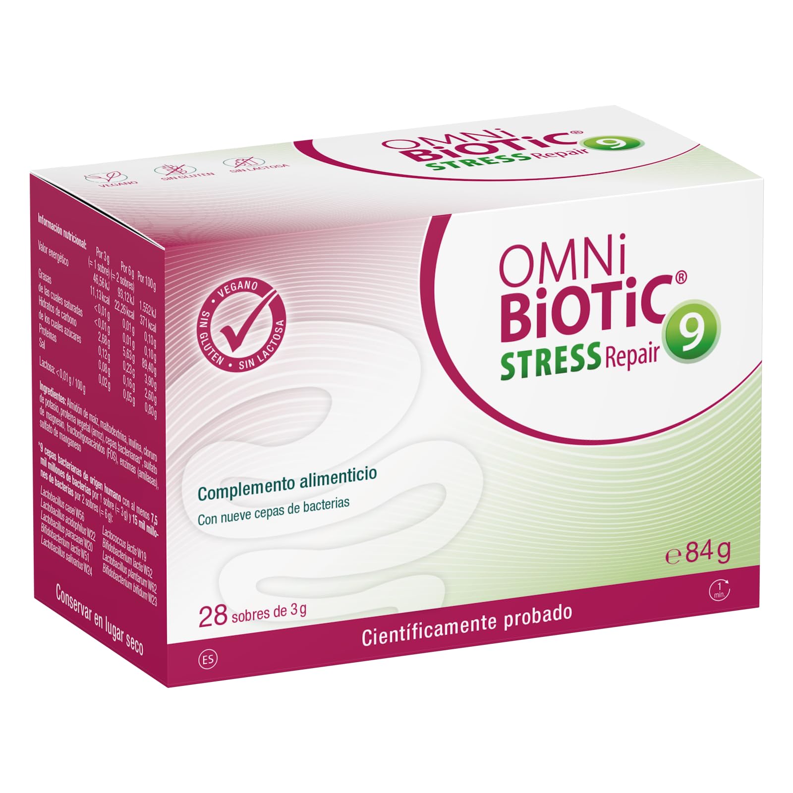 OMNi BiOTiC Stress Repair | 28 sobres (84 g) | Probiótico | 9 cepas bacterianas | 15 mil millones de bacterias por dosis diaria | Polvo | Vegano | Sin gluten | Sin lactosa | Para uso diario